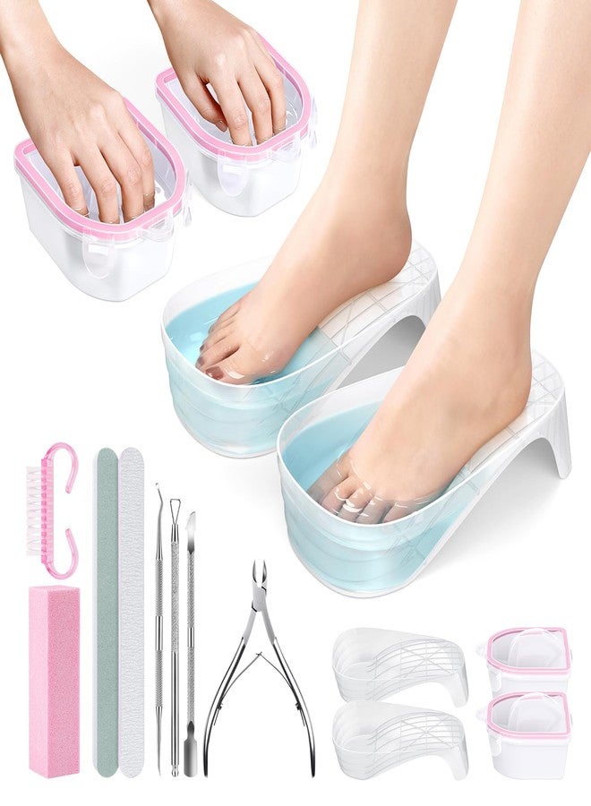 Yokilly Hand Toe Nail Soaking Bowl: 12PCS Large Size Hand & Foot Nail Soak Off Bowl for Nail Lovers - Acetone Proof Toe Soaking Tray with Manciure Pedicure Tools for Dip Powder Gel Polish Remover(Pink, Clear) - Image 1